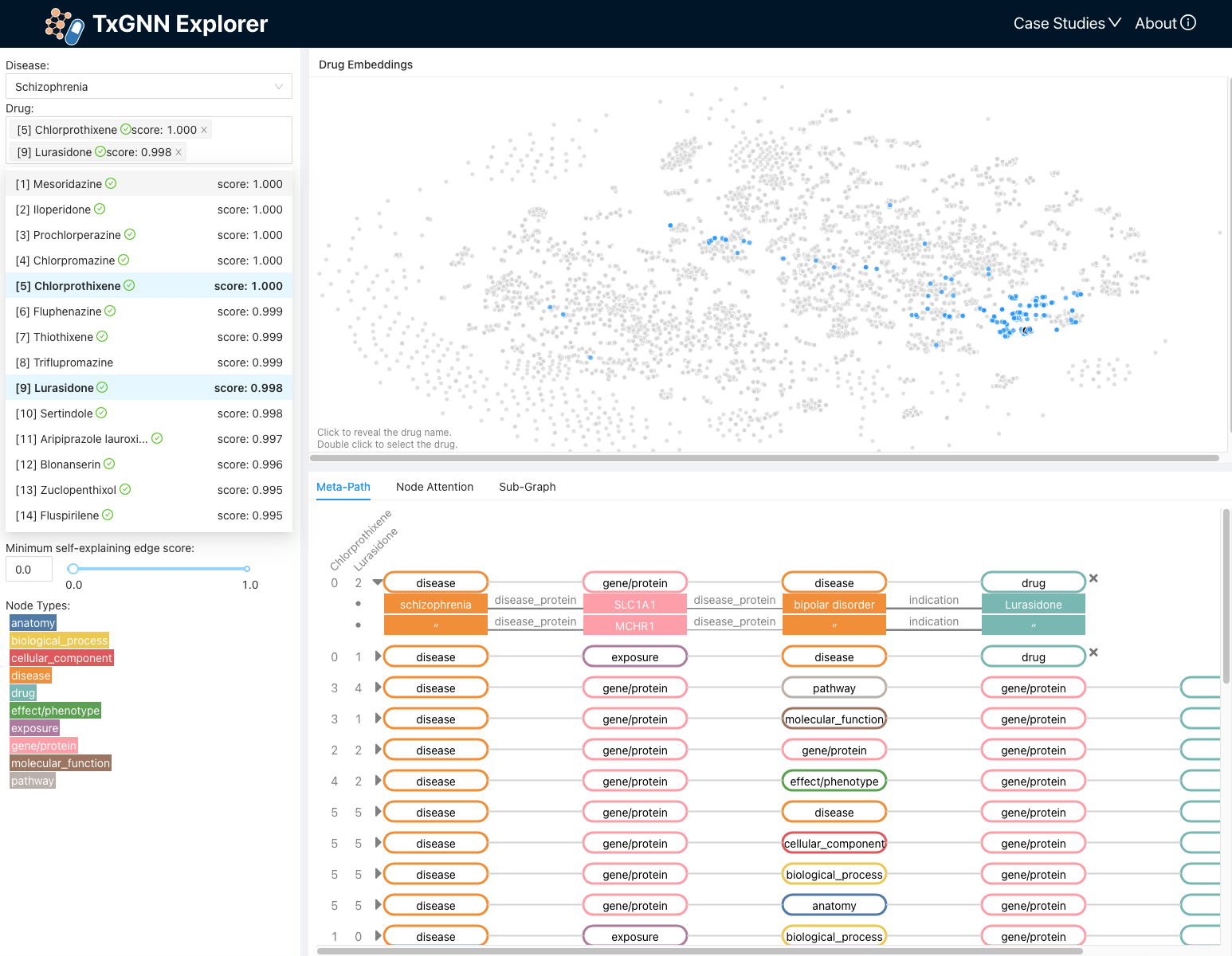 Screenshot of TxGNN Explorer