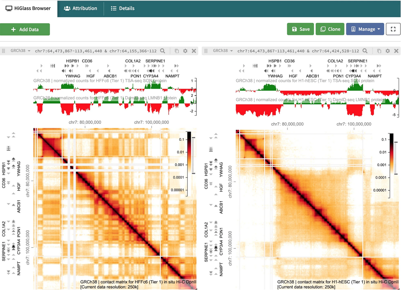 Screenshot of HiGlass within the 4DN Portal